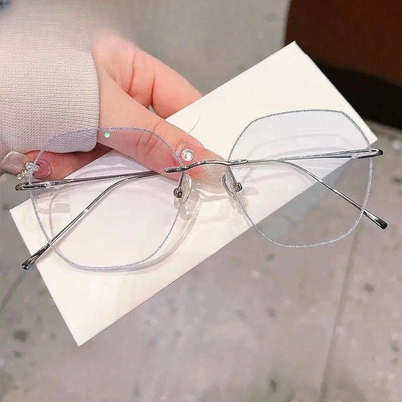 Women's Polygon Rimless Titanium Prescription Glasses 431852 — view 4 | Rx Spectacle