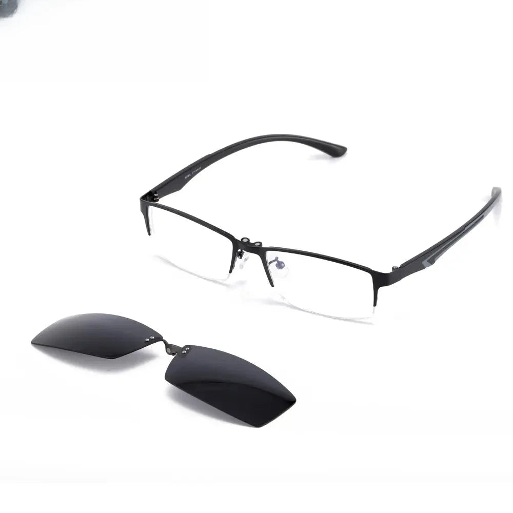 Men's Square Semi-Rimless Alloy Clip-On Prescription Glasses 93244 — view 4 | Rx Spectacle