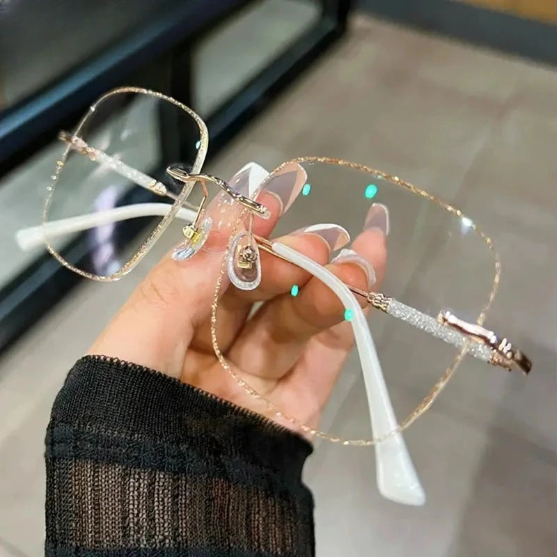 Women's Polygon Rimless Titanium Prescription Glasses 112399 — view 5 | Rx Spectacle