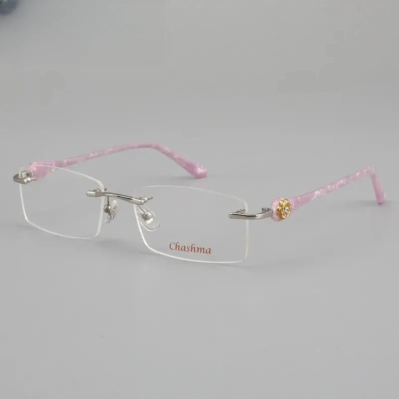 Women's Square Rimless Titanium Prescription Glasses 58031 — view 6 | Rx Spectacle