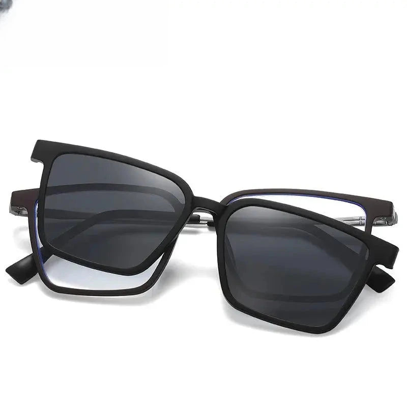 Unisex Square Full Rim Titanium Clip-On Prescription Glasses 972176 — view 5 | Rx Spectacle