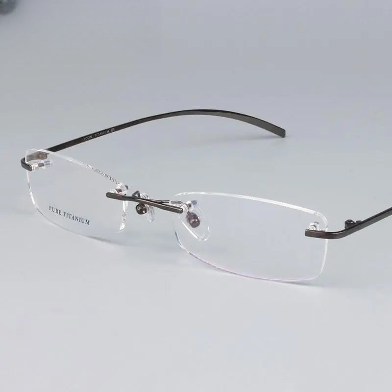 Unisex Square Rimless Titanium Prescription Glasses 1028 — view 6 | Rx Spectacle