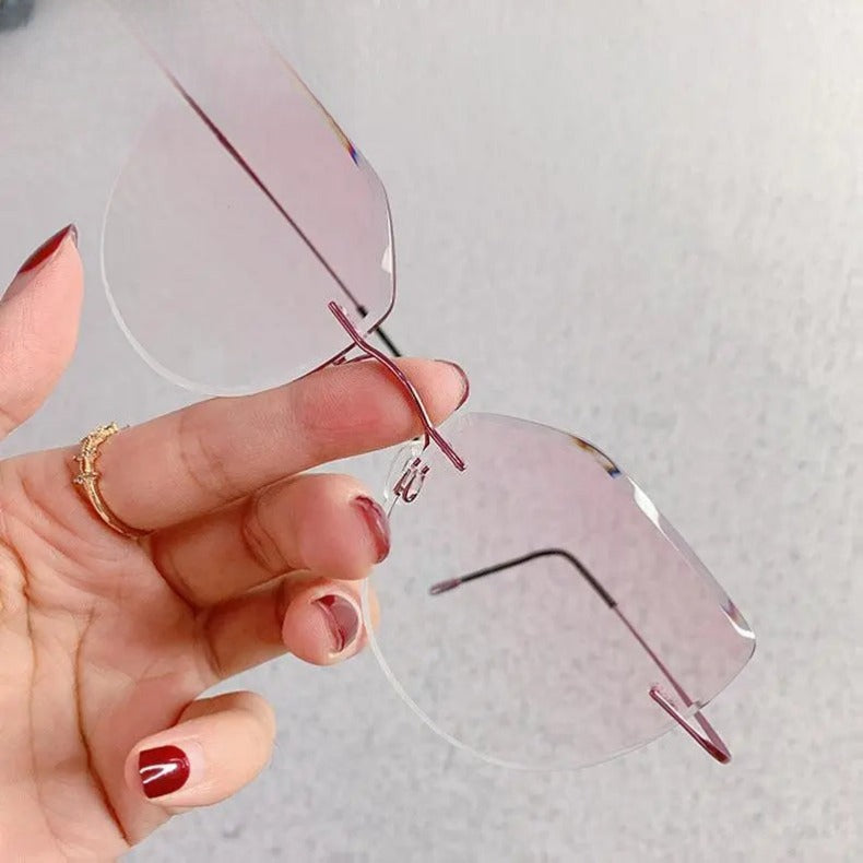Women's Cat Eye Rimless Titanium Prescription Glasses 16016a — view 15 | Rx Spectacle