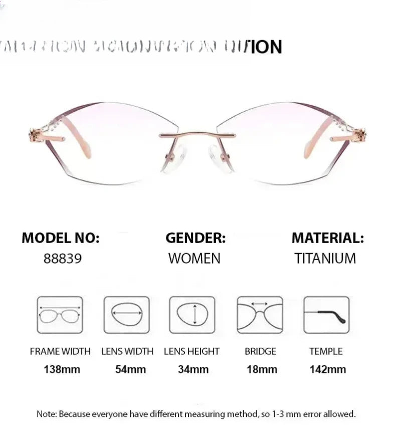 Women's Cat Eye Rimless Titanium Prescription Glasses 88839 — view 6 | Rx Spectacle