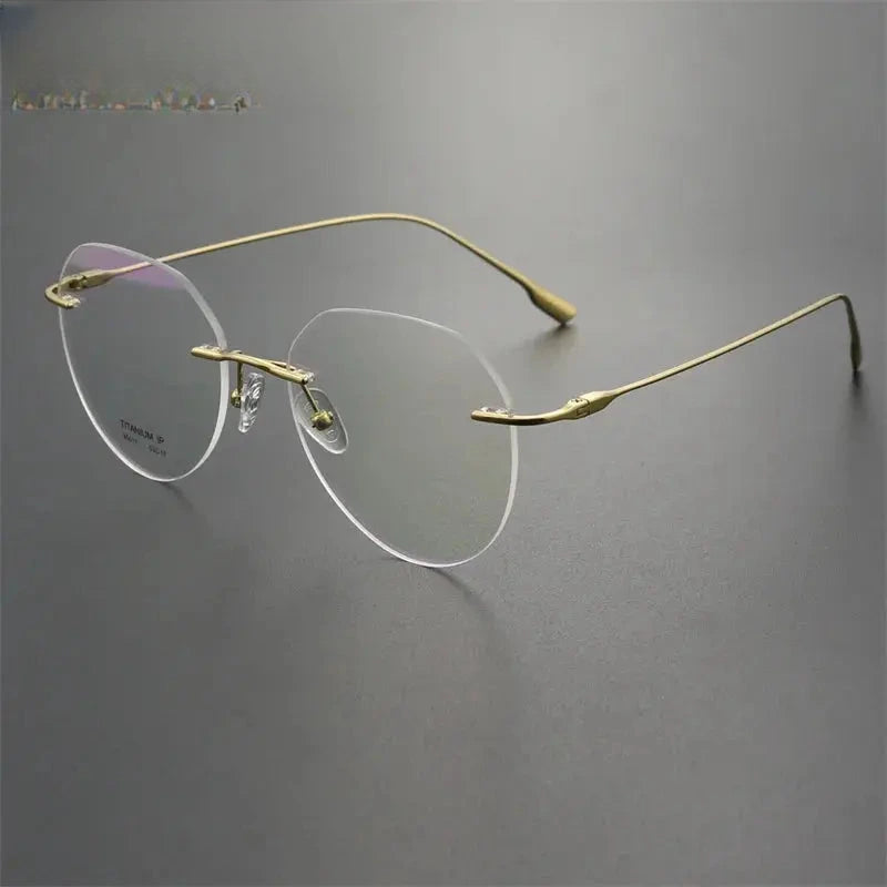 Women's Round Rimless Titanium Flat Top Prescription Glasses 896611 — view 8 | Rx Spectacle