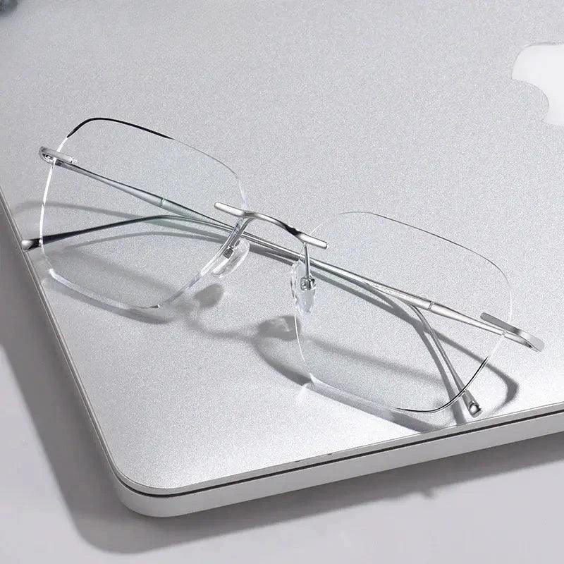 Unisex Polygon Rimless Titanium Prescription Glasses 881632 — view 5 | Rx Spectacle