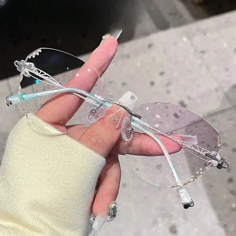 Women's Butterfly Rimless Titanium Prescription Glasses 580513 — view 7 | Rx Spectacle