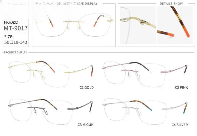 Unisex Square Rimless Titanium Prescription Glasses 9017 — view 11 | Rx Spectacle