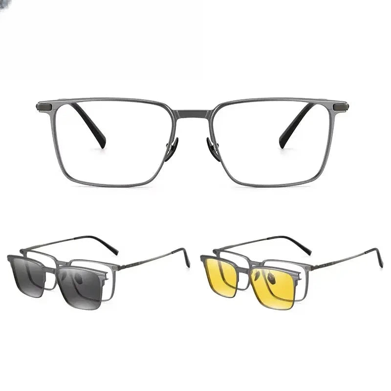 Men's Square Full Rim Titanium Clip-On Prescription Glasses 888002 — view 3 | Rx Spectacle