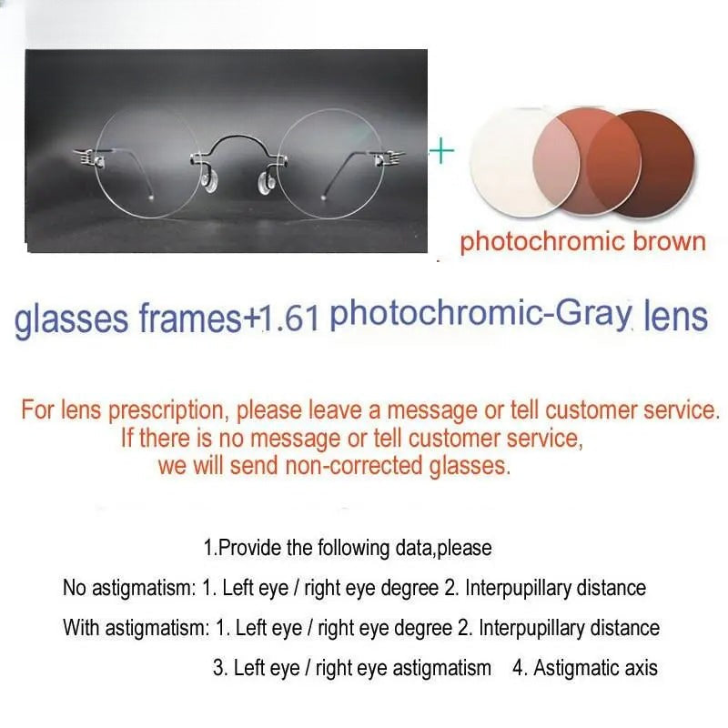 Unisex Round Rimless Stainless Steel Prescription Glasses Y017 — view 11 | Rx Spectacle