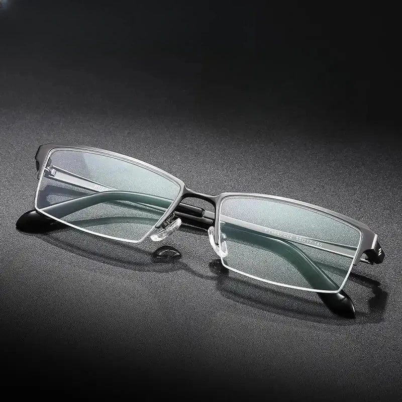 Unisex Square Semi-Rimless Titanium Prescription Glasses 611850 — view 8 | Rx Spectacle
