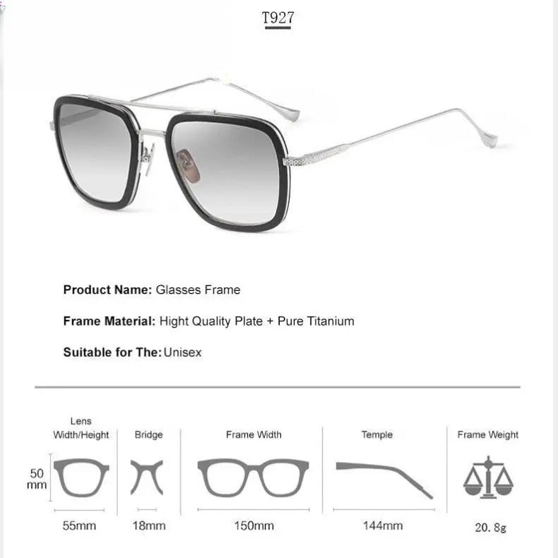 Unisex Square Full Rim Titanium Double Bridge Prescription Glasses T927 — view 9 | Rx Spectacle