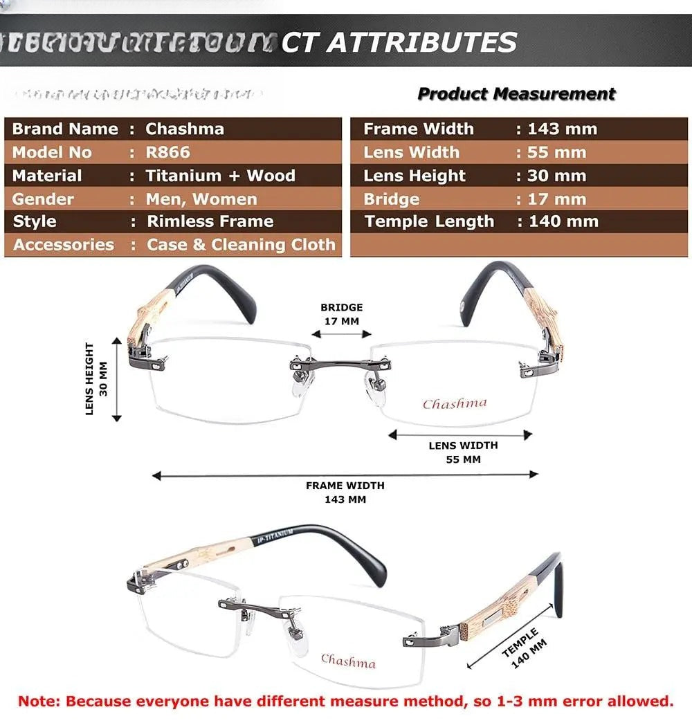 Men's Square Rimless Titanium Prescription Glasses 866 — view 9 | Rx Spectacle