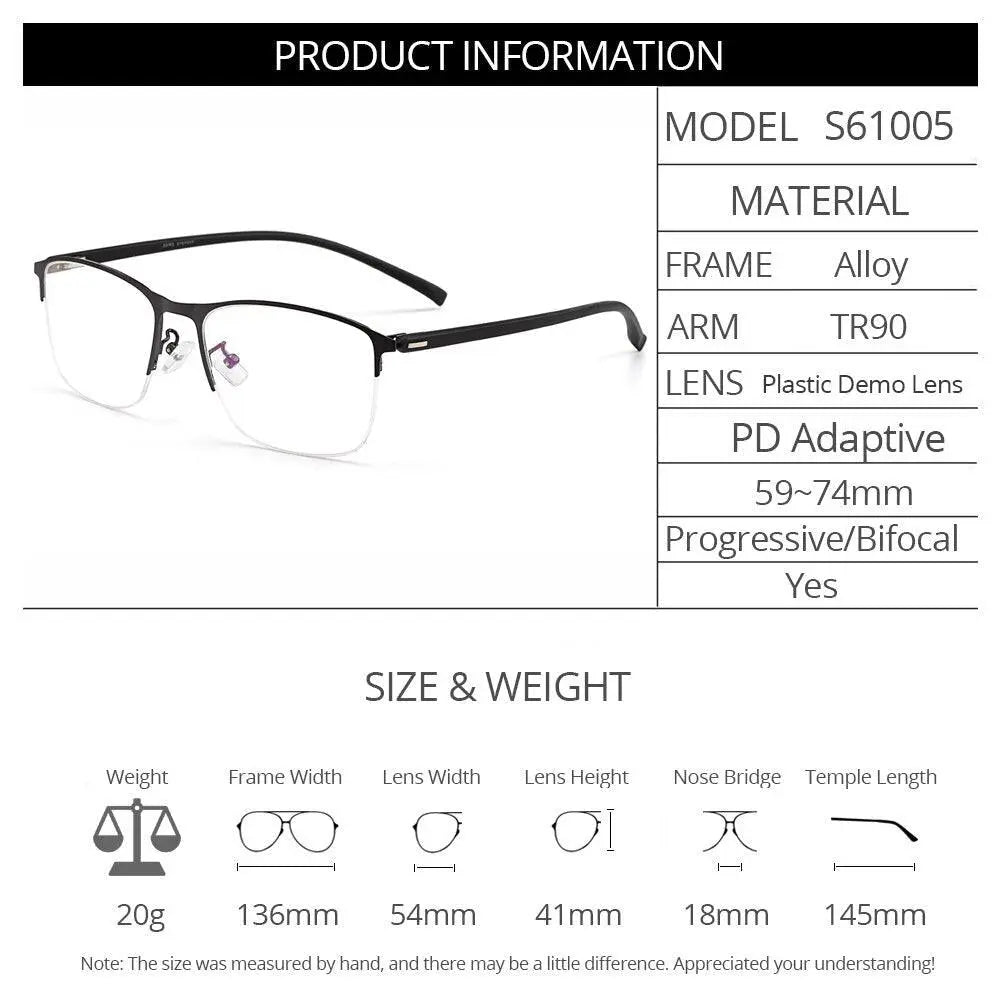 Men's Square Semi-Rimless TR90 Prescription Glasses S61005 — view 8 | Rx Spectacle