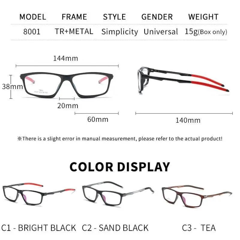 Unisex Square Full Rim TR90 Prescription Glasses 8001 — view 8 | Rx Spectacle