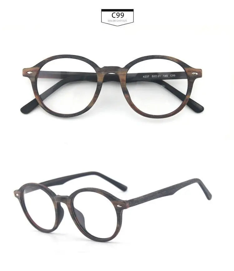 Unisex Round Full Rim Wood Prescription Glasses 4237 — view 24 | Rx Spectacle