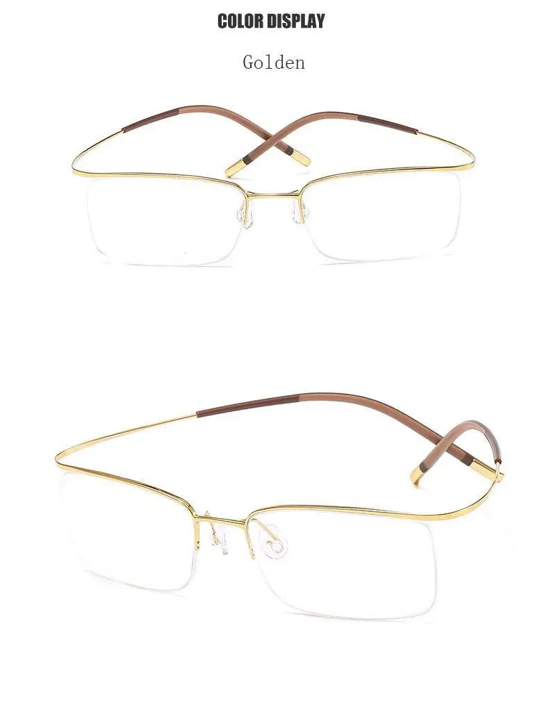 Unisex Rectangular Semi-Rimless Titanium Prescription Glasses 9256 — view 16 | Rx Spectacle