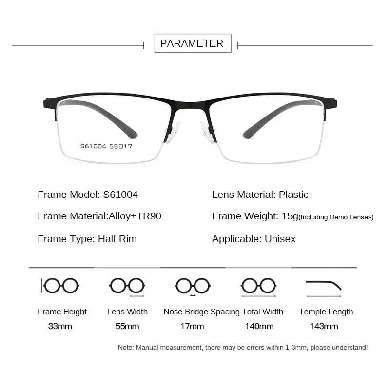 Men's Half Rim Alloy Prescription Glasses S61004 — view 9 | Rx Spectacle