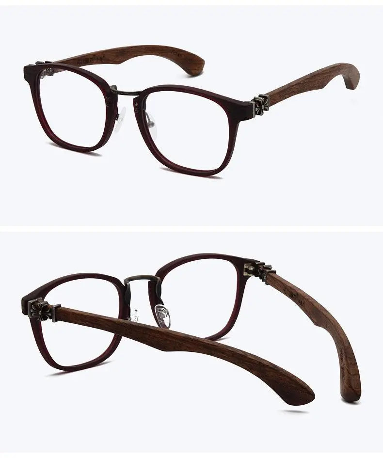 Unisex Round Full Rim Wood Prescription Glasses 7473d — view 15 | Rx Spectacle