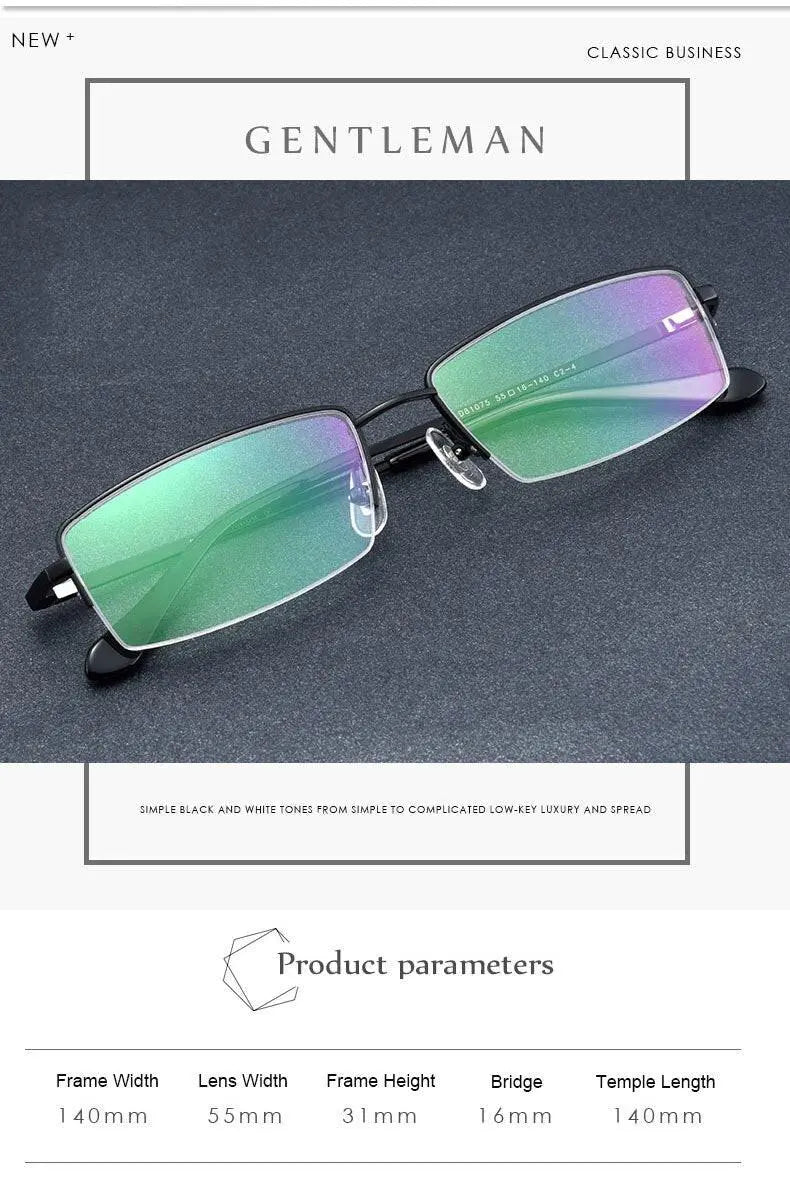 Men's Square Semi-Rimless Titanium Reading Glasses D81075 — view 10 | Rx Spectacle
