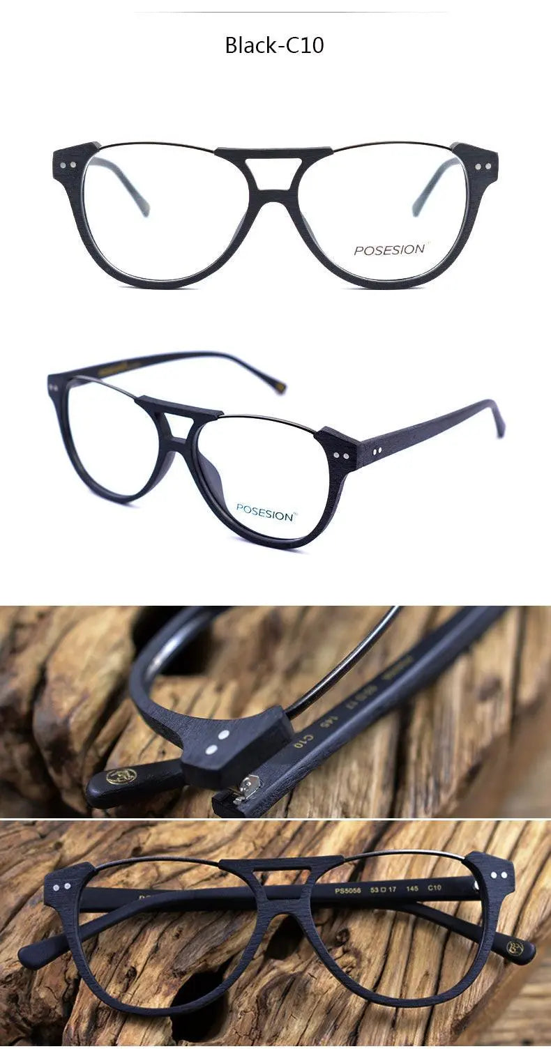 Unisex Round Full Rim Wood Double Bridge Prescription Glasses Ps5056 — view 13 | Rx Spectacle