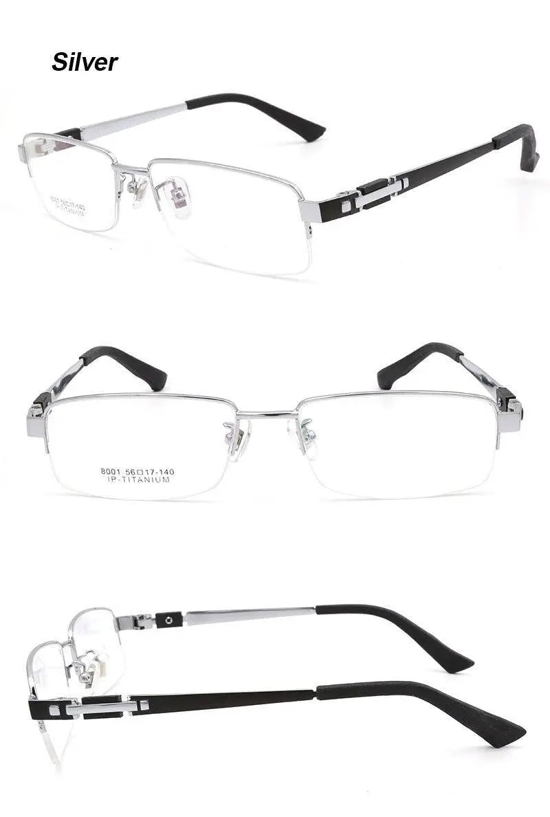 Men's Rectangular Semi-Rimless Titanium Prescription Glasses 8001 — view 14 | Rx Spectacle