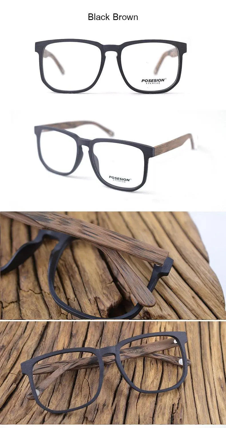 Unisex Square Full Rim Wood Oversized Prescription Glasses Ps5104 — view 11 | Rx Spectacle