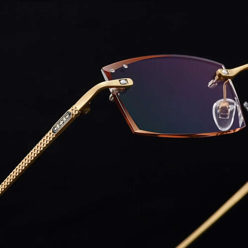 Men's Rectangular Rimless Titanium Prescription Glasses Q6607 — view 8 | Rx Spectacle
