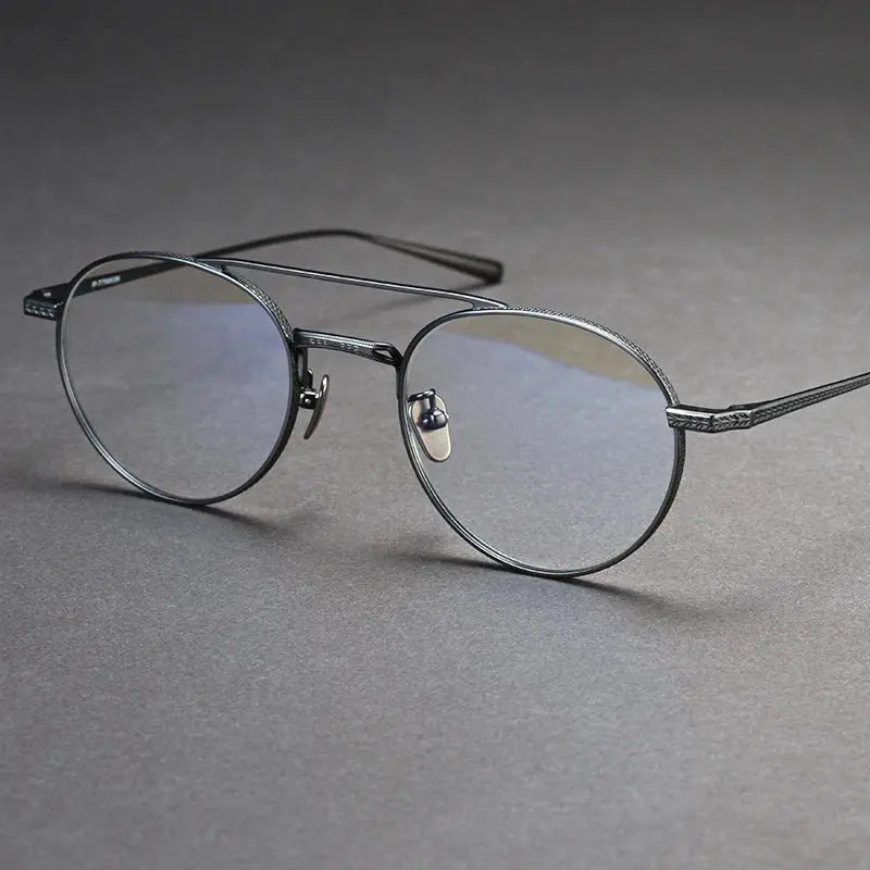 Unisex Round Full Rim Titanium Double Bridge Prescription Glasses 499020 — view 6 | Rx Spectacle
