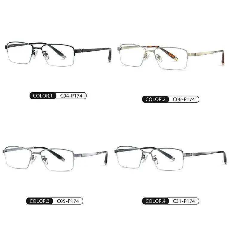 Men's Square Semi-Rimless Titanium Prescription Glasses Pt907 — view 9 | Rx Spectacle