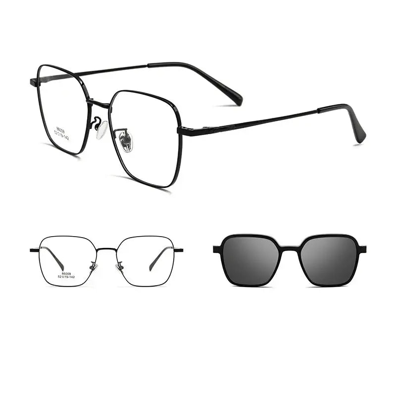 Unisex Square Full Rim Titanium Clip-On Prescription Glasses 8609 — view 9 | Rx Spectacle