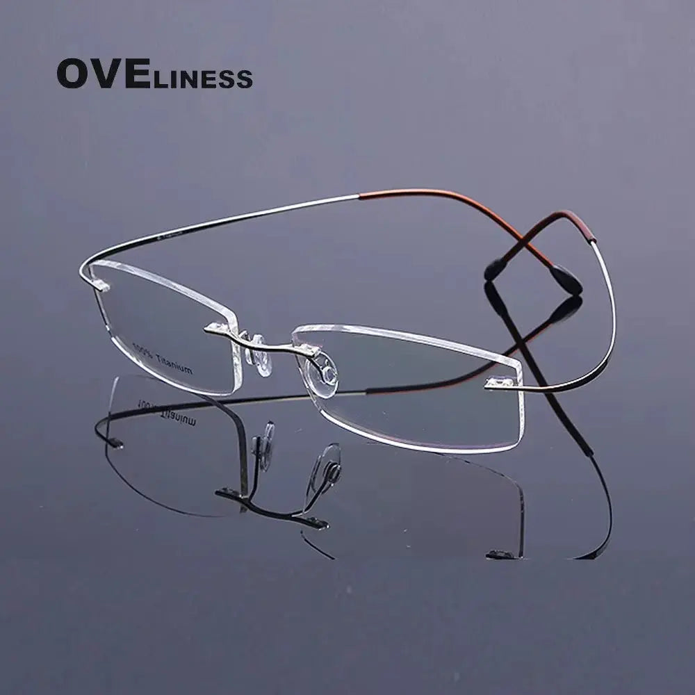 Unisex Rectangular Rimless Titanium Prescription Glasses 15002 — view 11 | Rx Spectacle