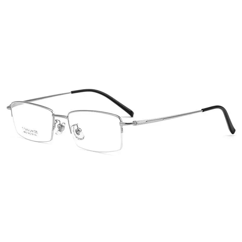 Men's Square Semi-Rimless Titanium Prescription Glasses 8652f — view 10 | Rx Spectacle