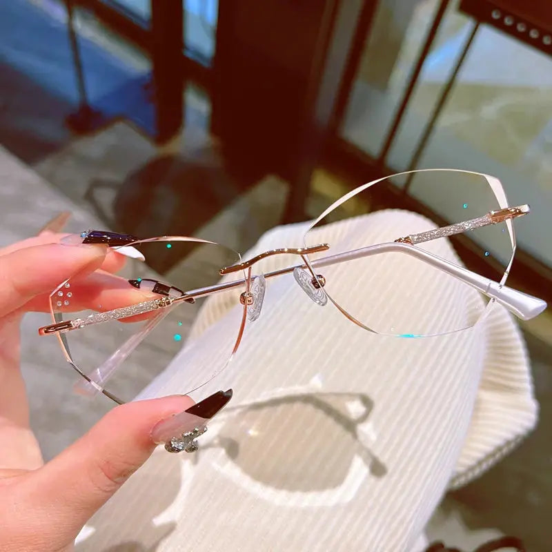 Women's Cat Eye Rimless Titanium Prescription Glasses 88606 — view 7 | Rx Spectacle