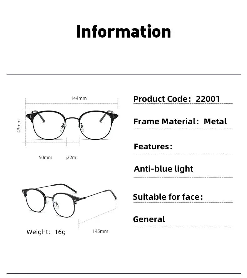 Men's Browline Full Rim Alloy Reading Glasses 22001 — view 12 | Rx Spectacle