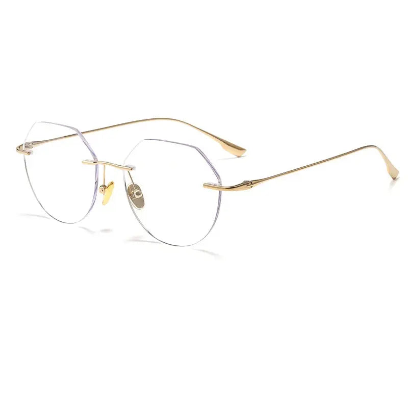 Women's Round Rimless Titanium Flat Top Prescription Glasses 73536 — view 13 | Rx Spectacle
