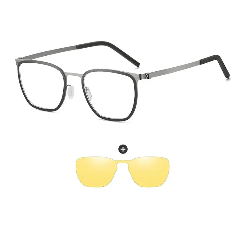 Unisex Square Full Rim Stainless Steel Clip-On Prescription Glasses 790849 — view 7 | Rx Spectacle