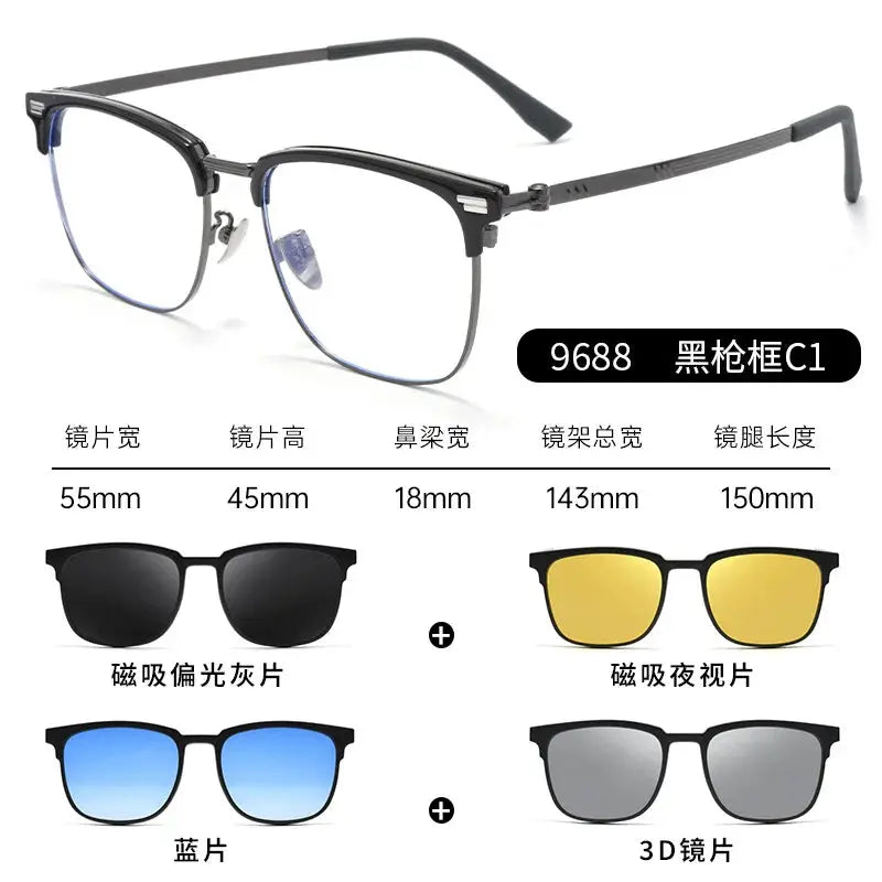 Unisex Square Full Rim Titanium Clip-On Prescription Glasses 96889 — view 6 | Rx Spectacle