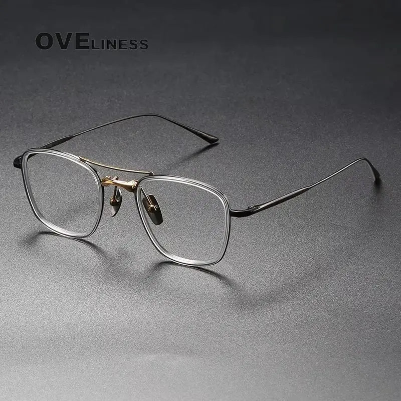 Women's Square Full Rim Titanium Double Bridge Prescription Glasses 13523 — view 7 | Rx Spectacle