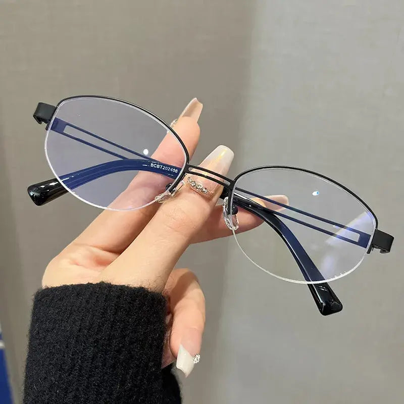 Women's Oval Semi-Rimless Titanium Oversized Prescription Glasses 22406 — view 5 | Rx Spectacle
