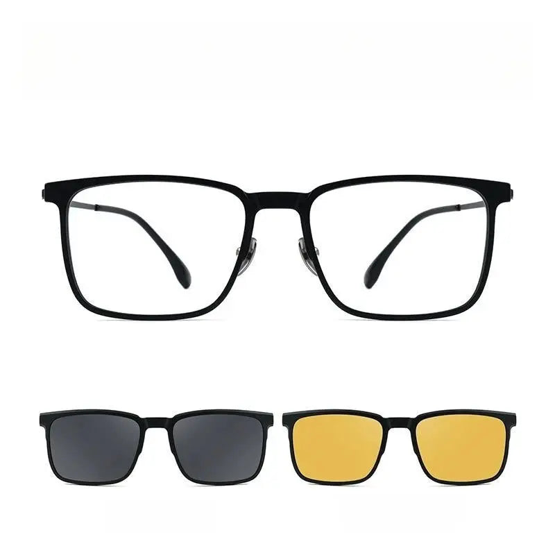 Men's Square Full Rim Titanium Clip-On Prescription Glasses 25088 — view 6 | Rx Spectacle