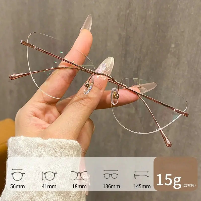 Women's Cat Eye Rimless Titanium Prescription Glasses 30944 — view 6 | Rx Spectacle