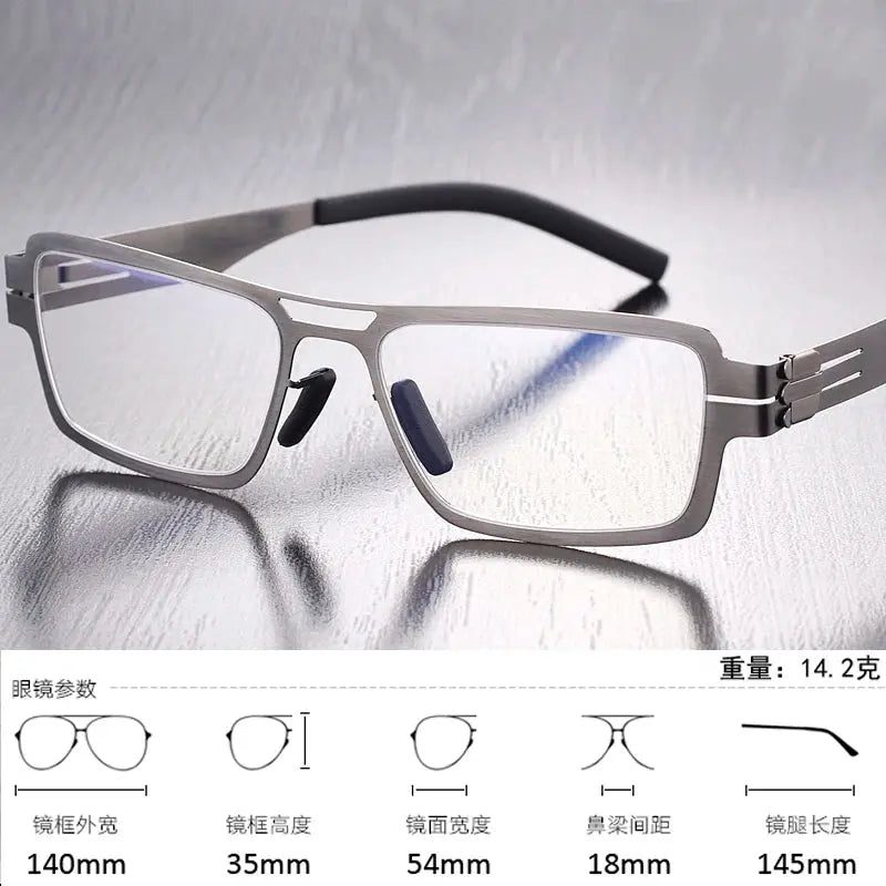 Unisex Square Full Rim Stainless Steel Screwless Prescription Glasses 35140 — view 5 | Rx Spectacle