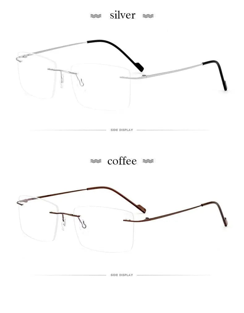 Unisex Rectangular Rimless Alloy Prescription Glasses 6043 — view 12 | Rx Spectacle
