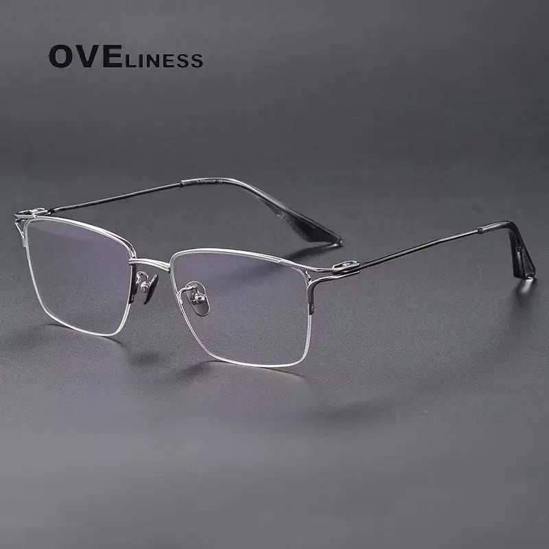Unisex Square Semi-Rimless Titanium Prescription Glasses 81002 — view 7 | Rx Spectacle