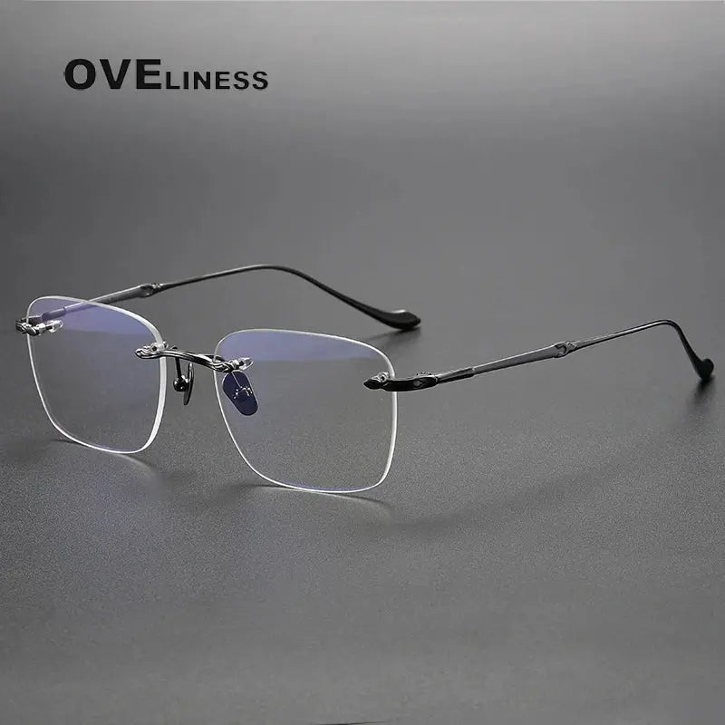 Unisex Square Rimless Titanium Prescription Glasses 80956 — view 10 | Rx Spectacle
