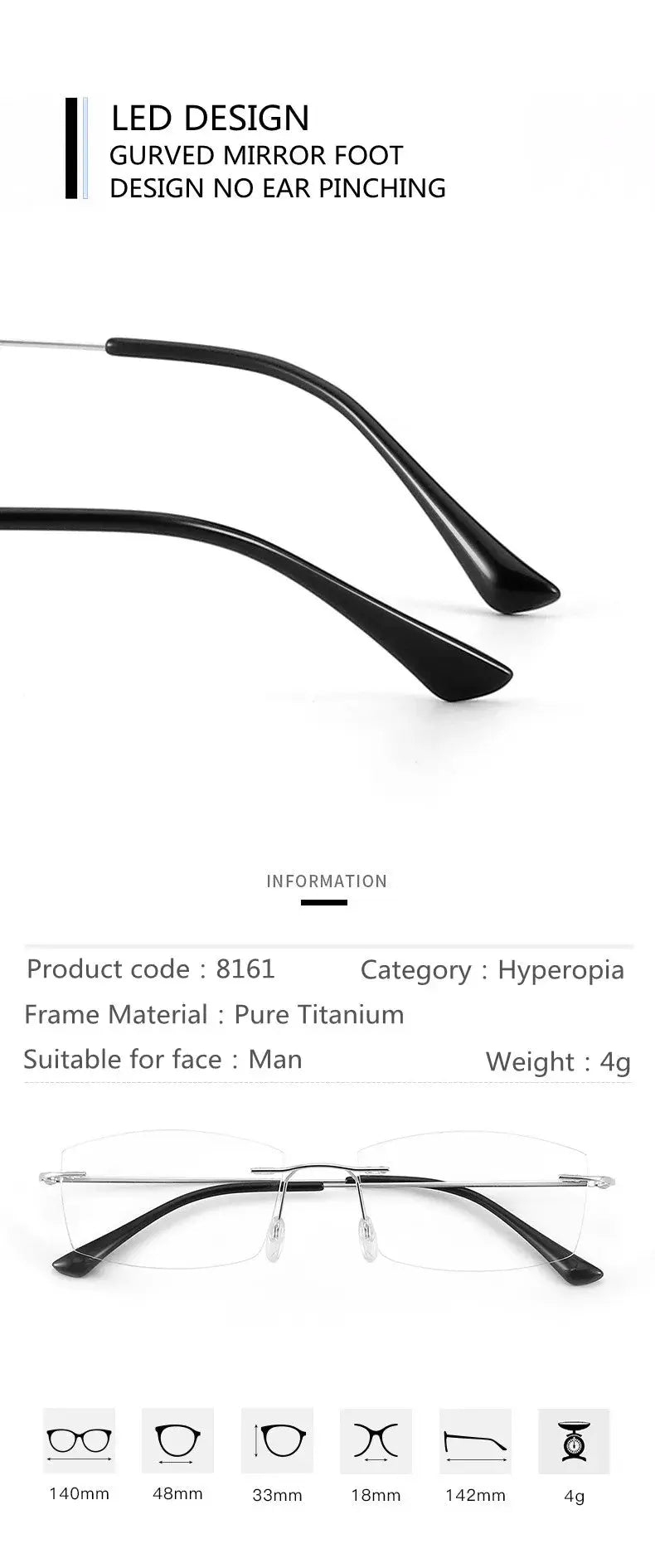 Unisex Square Rimless Titanium Reading Glasses 8161 — view 14 | Rx Spectacle