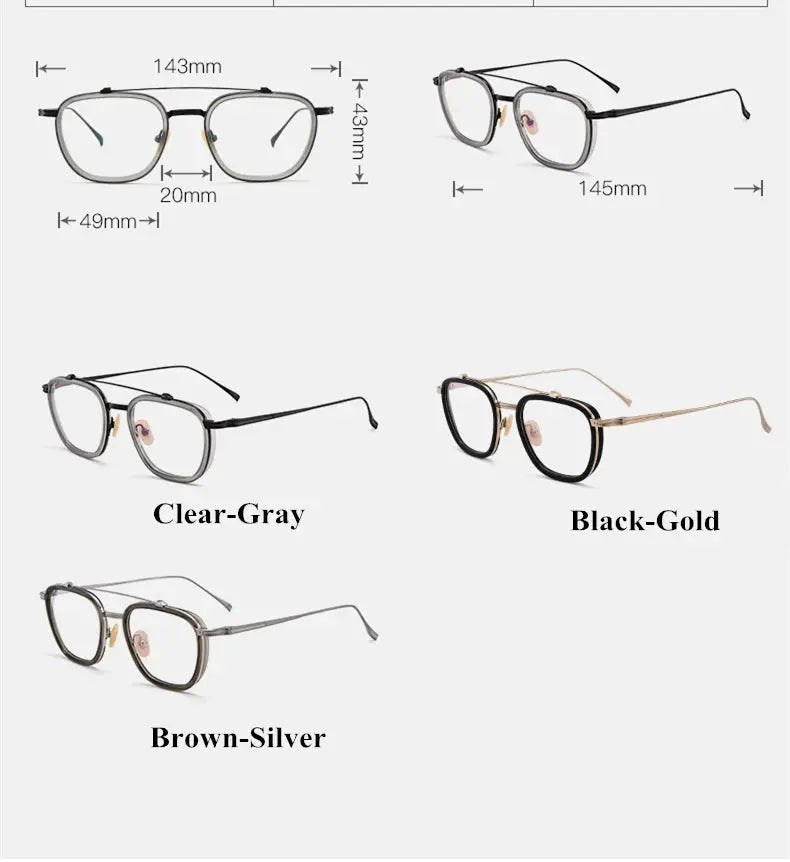 Unisex Square Full Rim Titanium Double Bridge Prescription Glasses 9025 — view 7 | Rx Spectacle