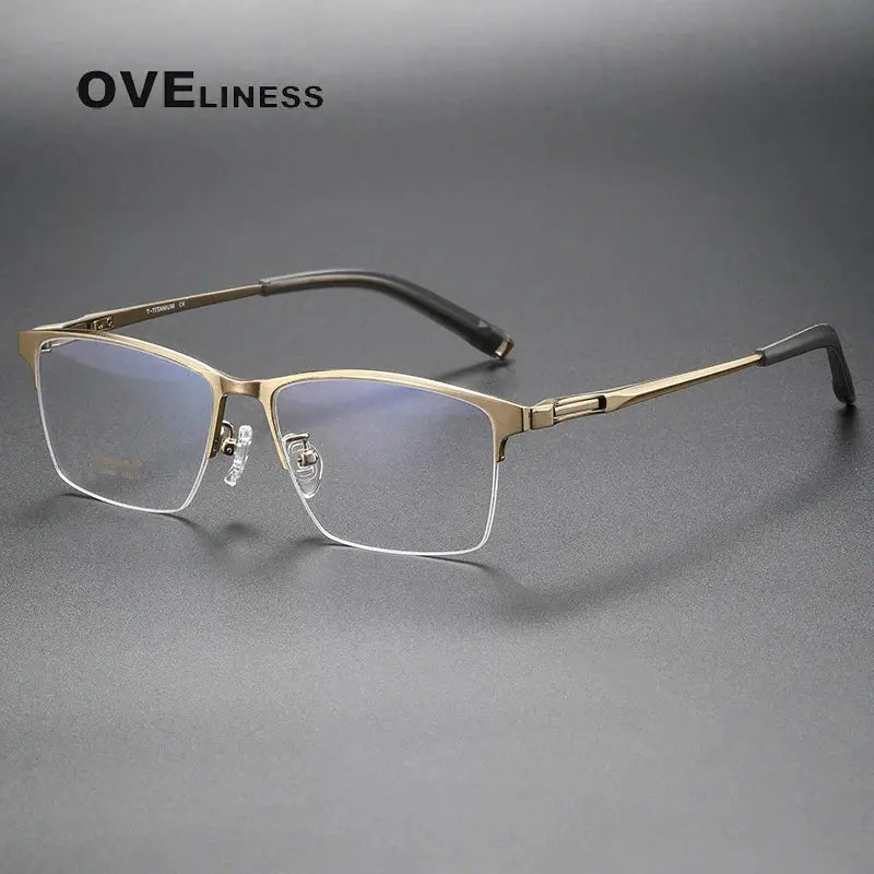 Men's Square Semi-Rimless Titanium Prescription Glasses 80880 — view 8 | Rx Spectacle