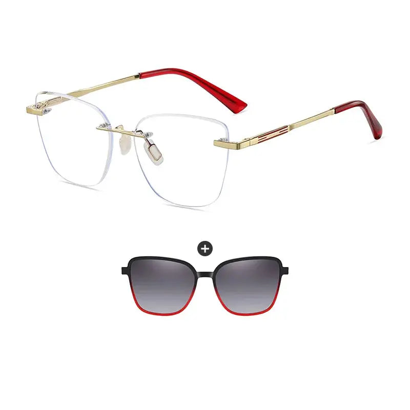 Women's Cat Eye Rimless Alloy Clip-On Prescription Glasses 710729 — view 7 | Rx Spectacle